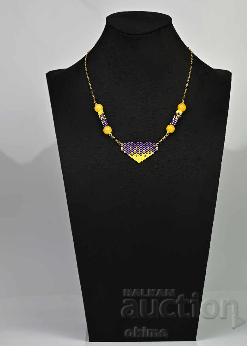 Лилаво-жълта огърлица – авторски дизайн - 6