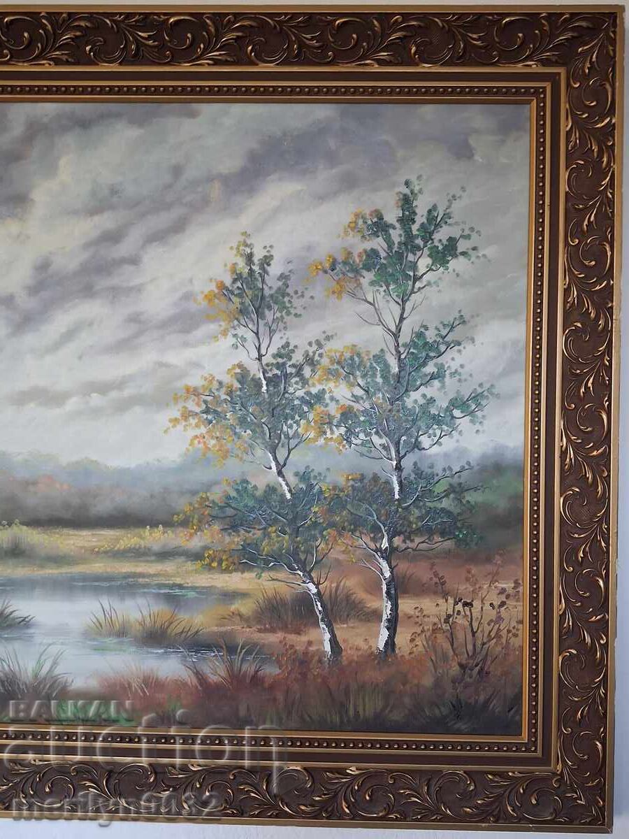 Pictură de galerie, peisaj, pânză, ulei, 105/75 cm - 7