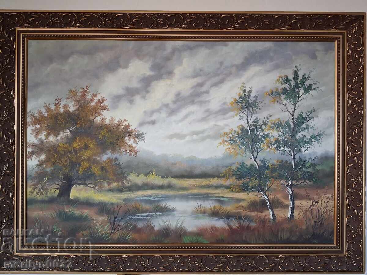 Pictură de galerie, peisaj, pânză, ulei, 105/75 cm