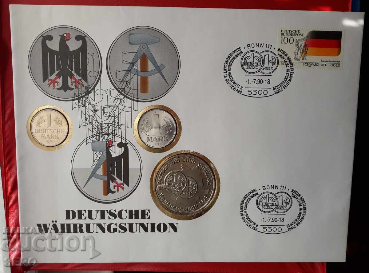 Γερμανία - 2 νομίσματα + μετάλλιο και γραμματόσημο σε όμορφο φάκελο
