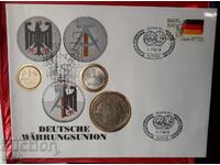 Germania - 2 monede + medalie și timbru poștal într-un plic frumos