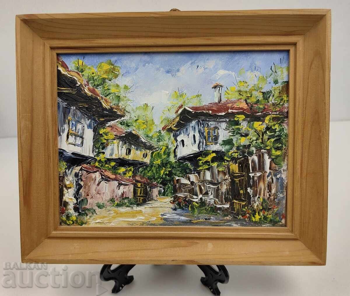 Malka risuvana maslena kartina, maslo, peĭzazh, ramka - 5