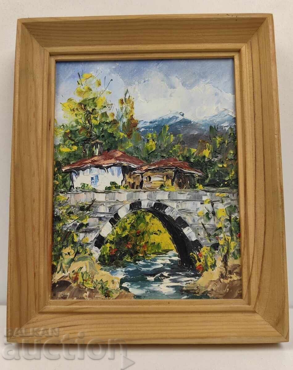 Malka risuvana maslena kartina, maslo, peĭzazh, ramka - 5