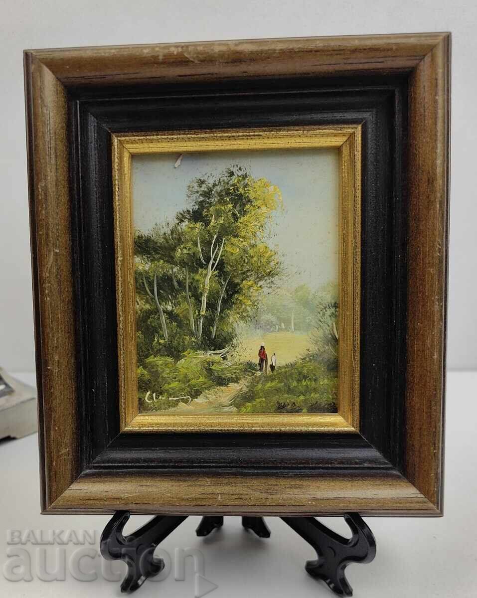 Malka risuvana maslena kartina, maslo, peĭzazh, ramka