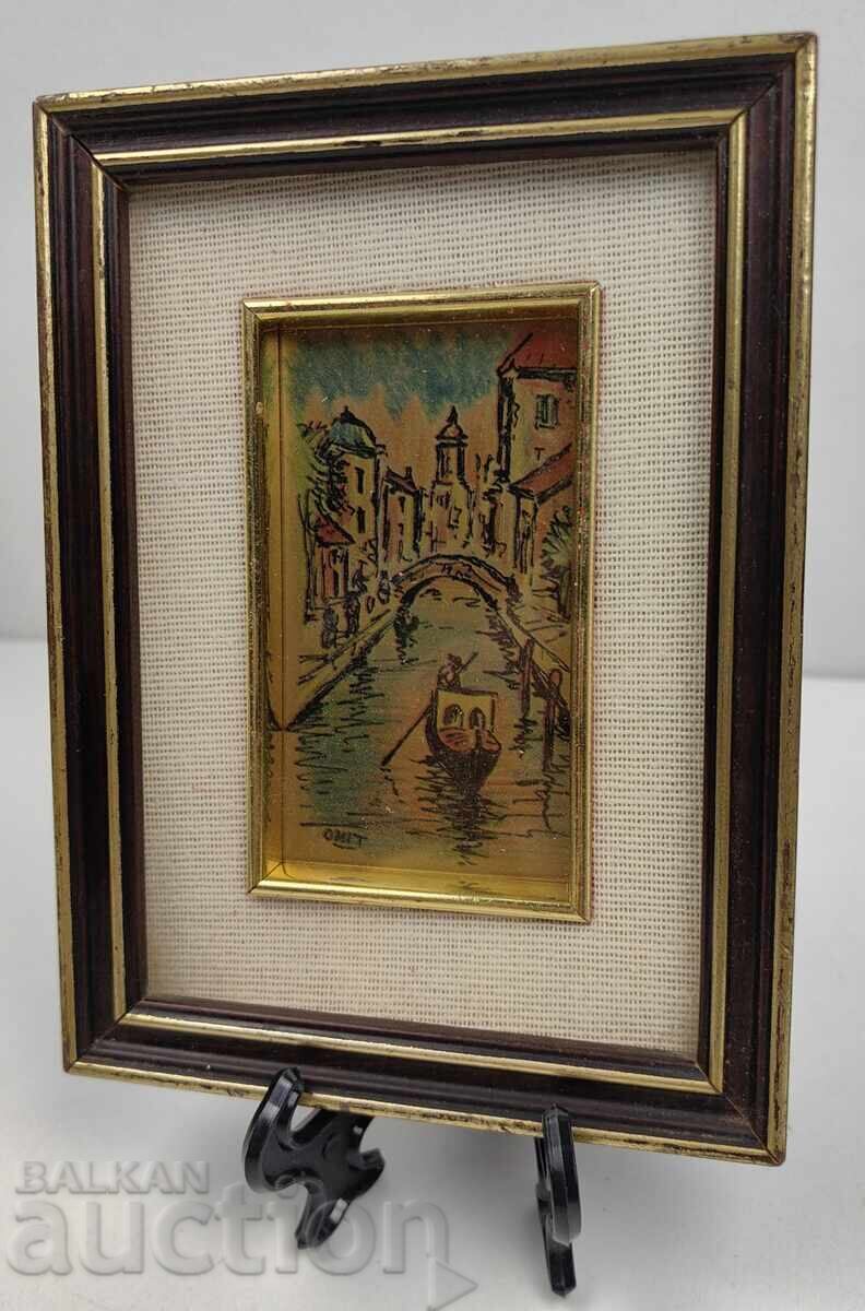 Licitație PICTURĂ VENEȚIA GONDOLĂ BARCĂ REPRODUCERE PEISAJ RAMĂ