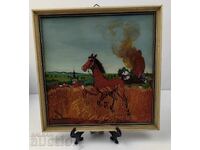 KON TSŬRKVA KARTINA RISUVANA NA STŬKLO PEĬZAZH RAMKA