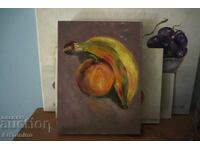 Pictură în ulei - Natură statică - Portocală cu banană - Anton Iordanov