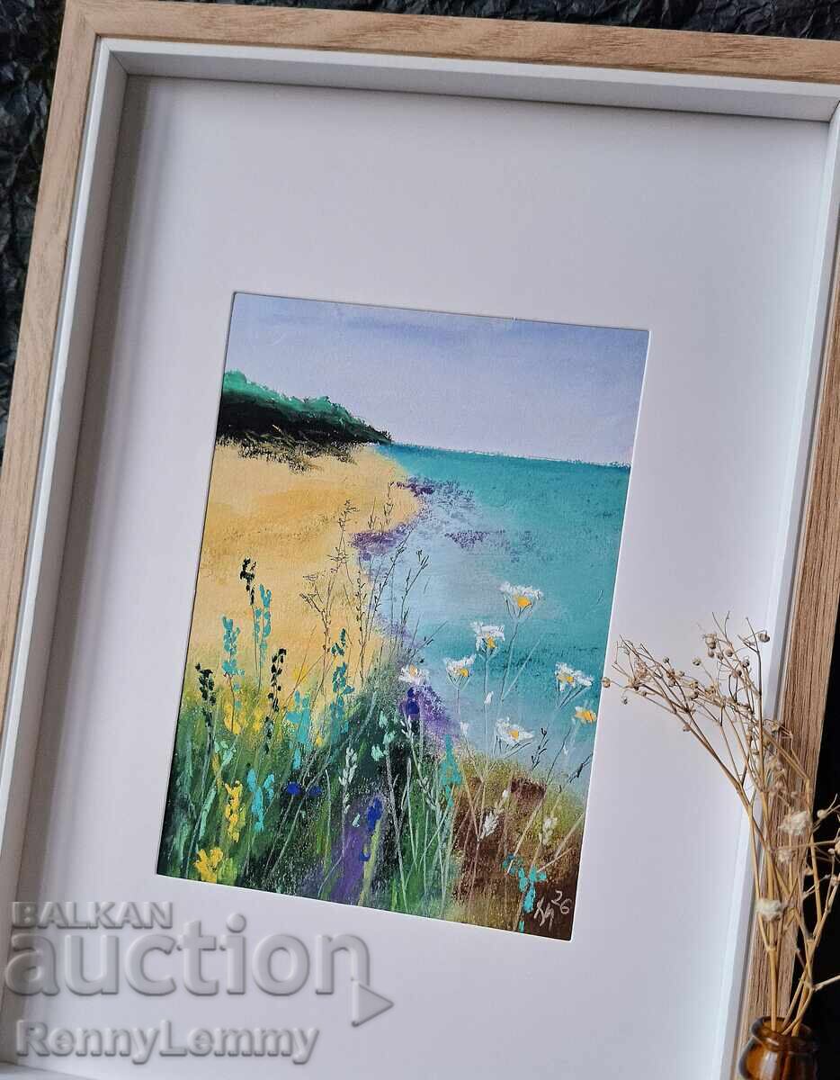 Παραλία, παστέλ ζωγραφική, πρωτότυπο με τιμή € 35.00 | 68.45 BGN