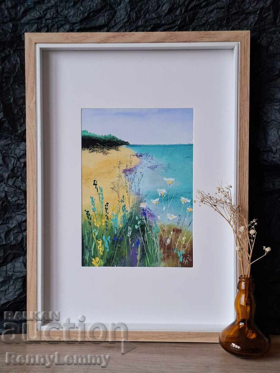 Παραλία, παστέλ ζωγραφική, πρωτότυπο