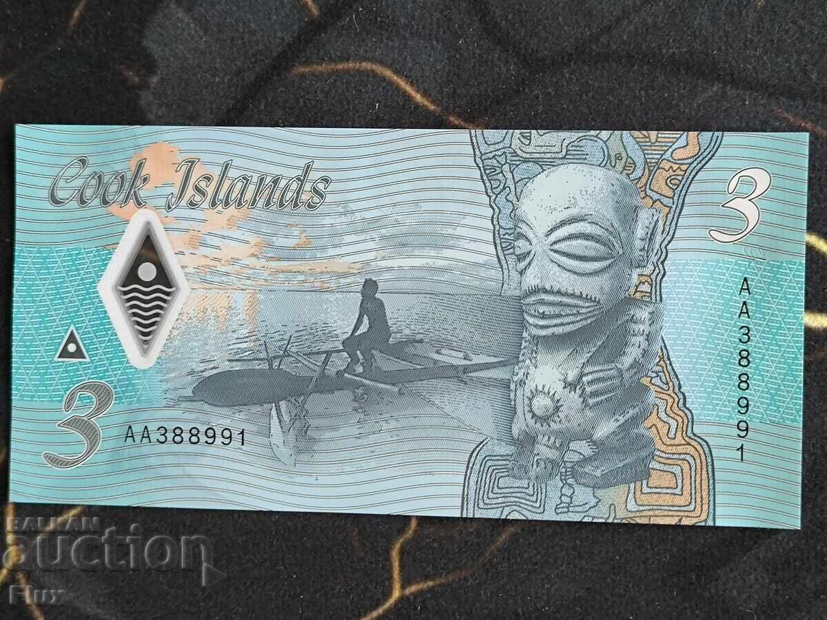 Банкнота - Острови Кук - 3 долара UNC | 2021г. с цена € 6.50 | 12.71 лв.