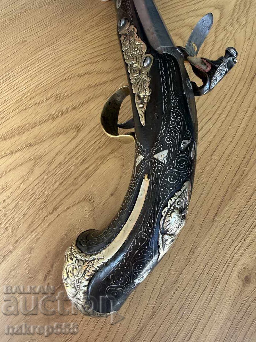 Μοναδικό πιστόλι τσακμακόπετρας ασημένιο Αυθεντικό οθωμανικό χαϊδουτικό με τιμή € 1490.00 | 2914.19 BGN