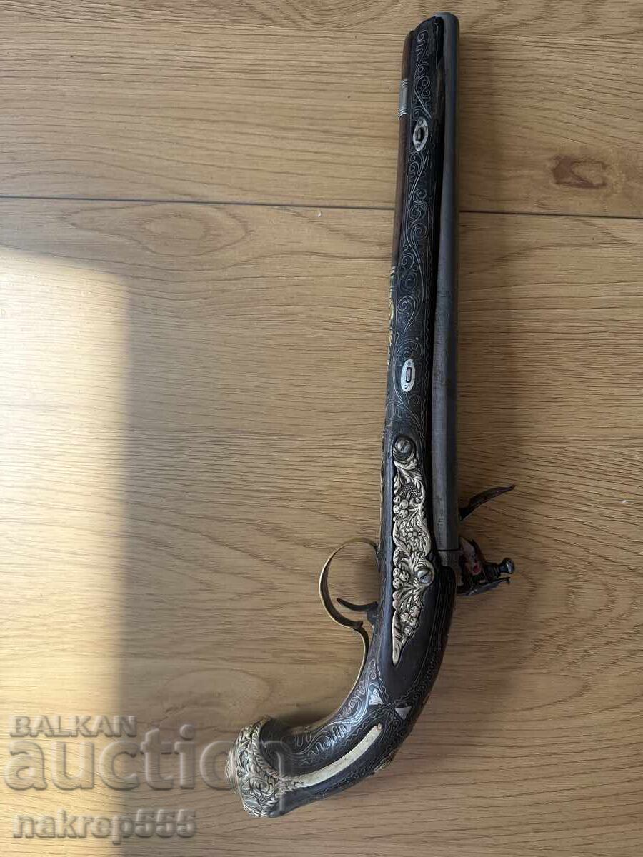 Δημοπρασία Μοναδικό πιστόλι τσακμακόπετρας ασημένιο Αυθεντικό οθωμανικό χαϊδουτικό