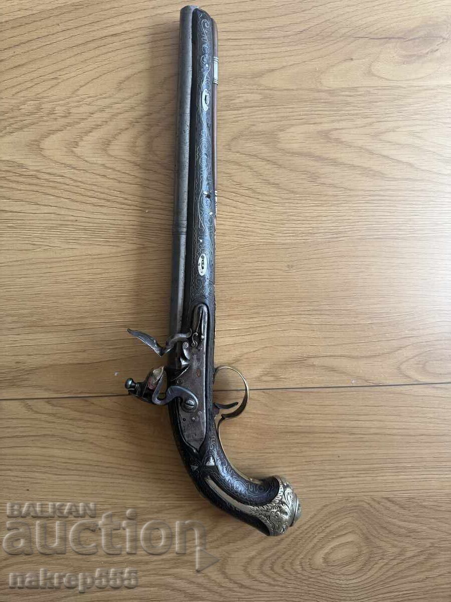 Μοναδικό πιστόλι τσακμακόπετρας ασημένιο Αυθεντικό οθωμανικό χαϊδουτικό - 6