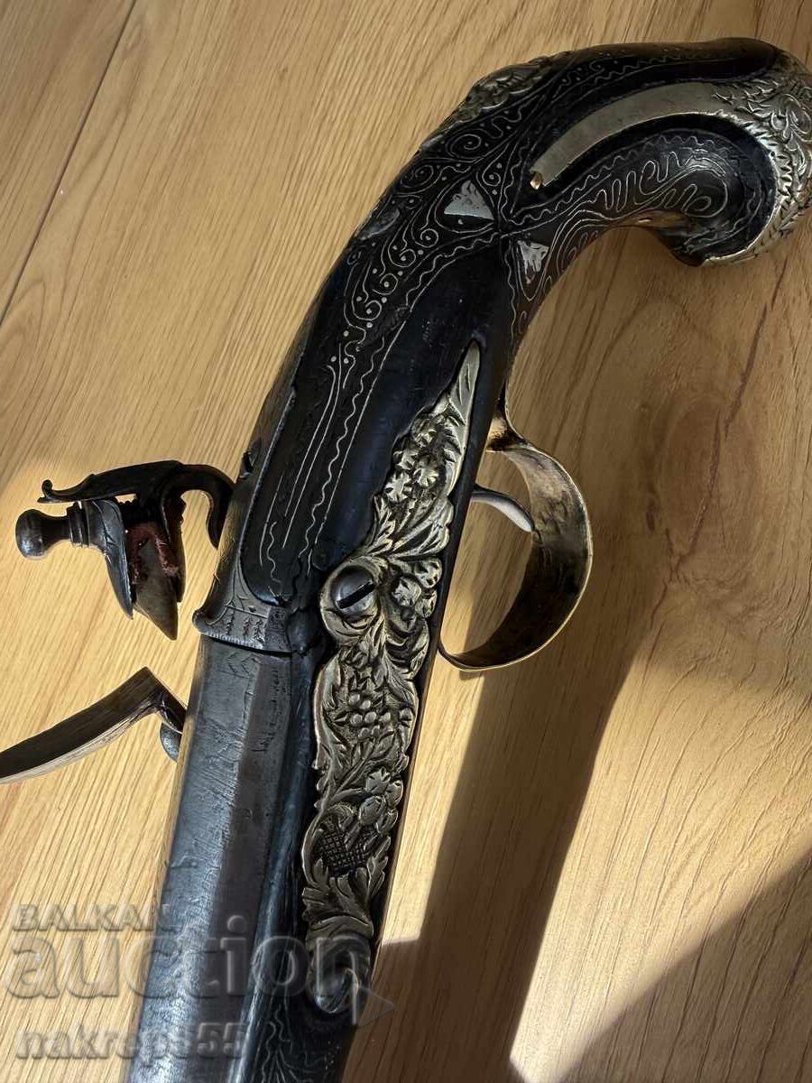 Μοναδικό πιστόλι τσακμακόπετρας ασημένιο Αυθεντικό οθωμανικό χαϊδουτικό