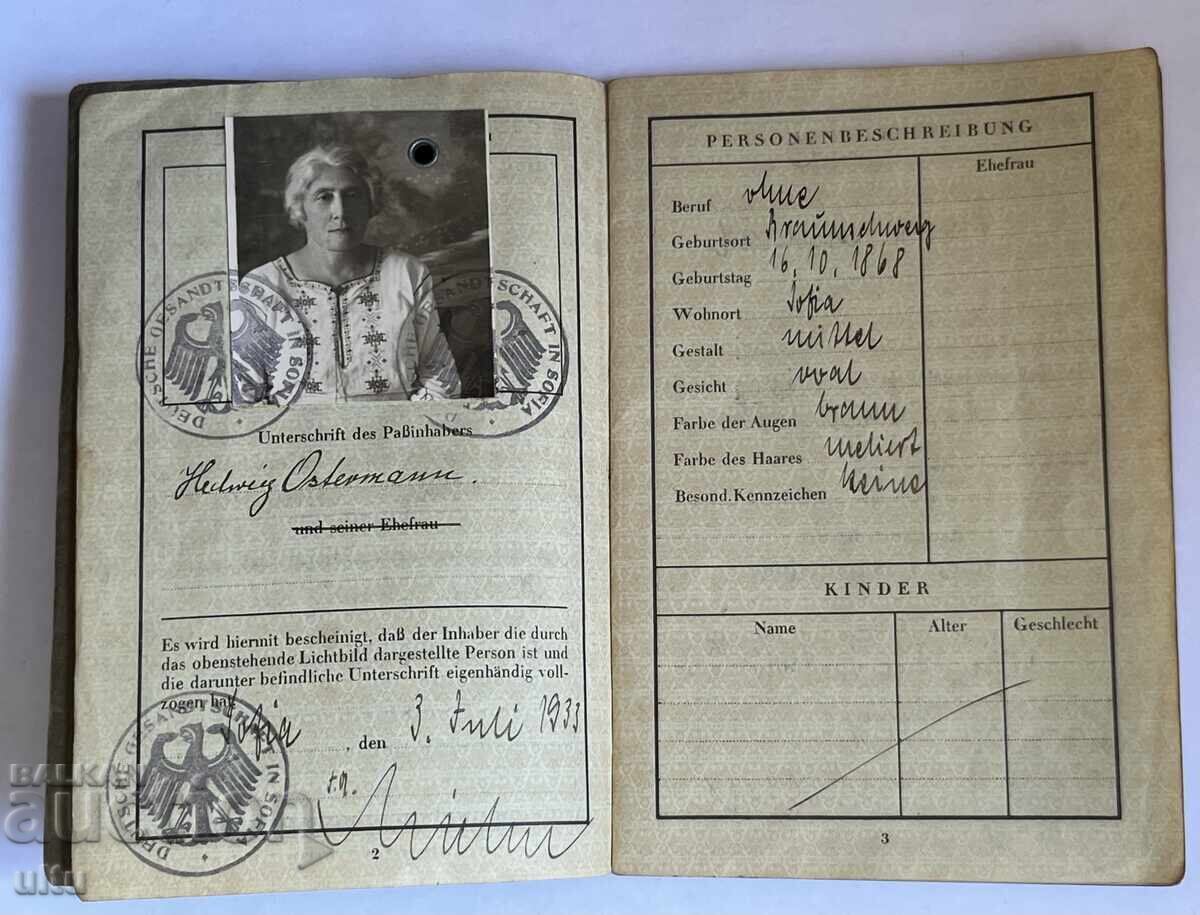 Livrarea Al Treilea Reich, Pașaport interesant cu 7 ștampile consulare, 1935