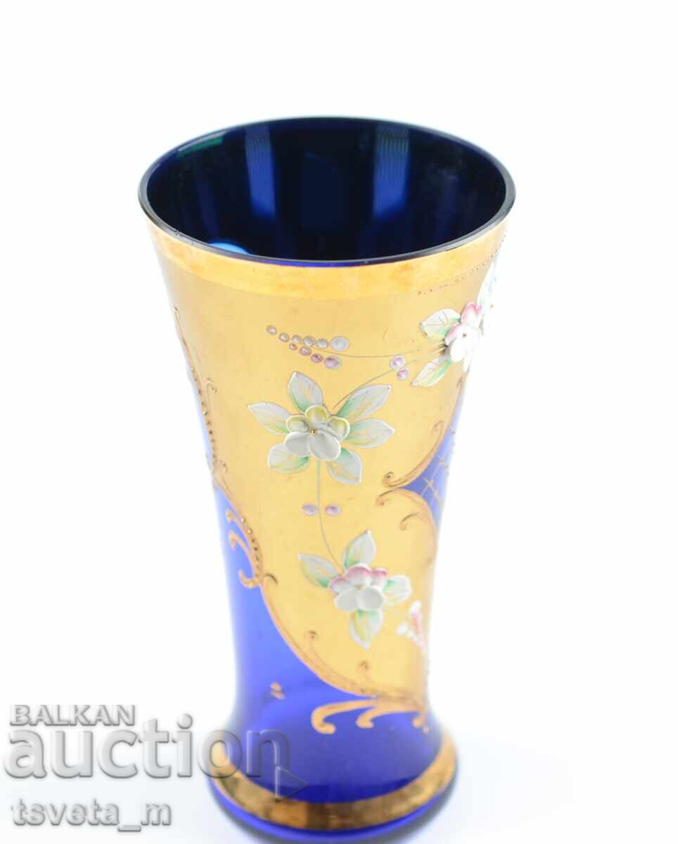 Vază de cristal Bohemia cu motive în relief și aurire - 5