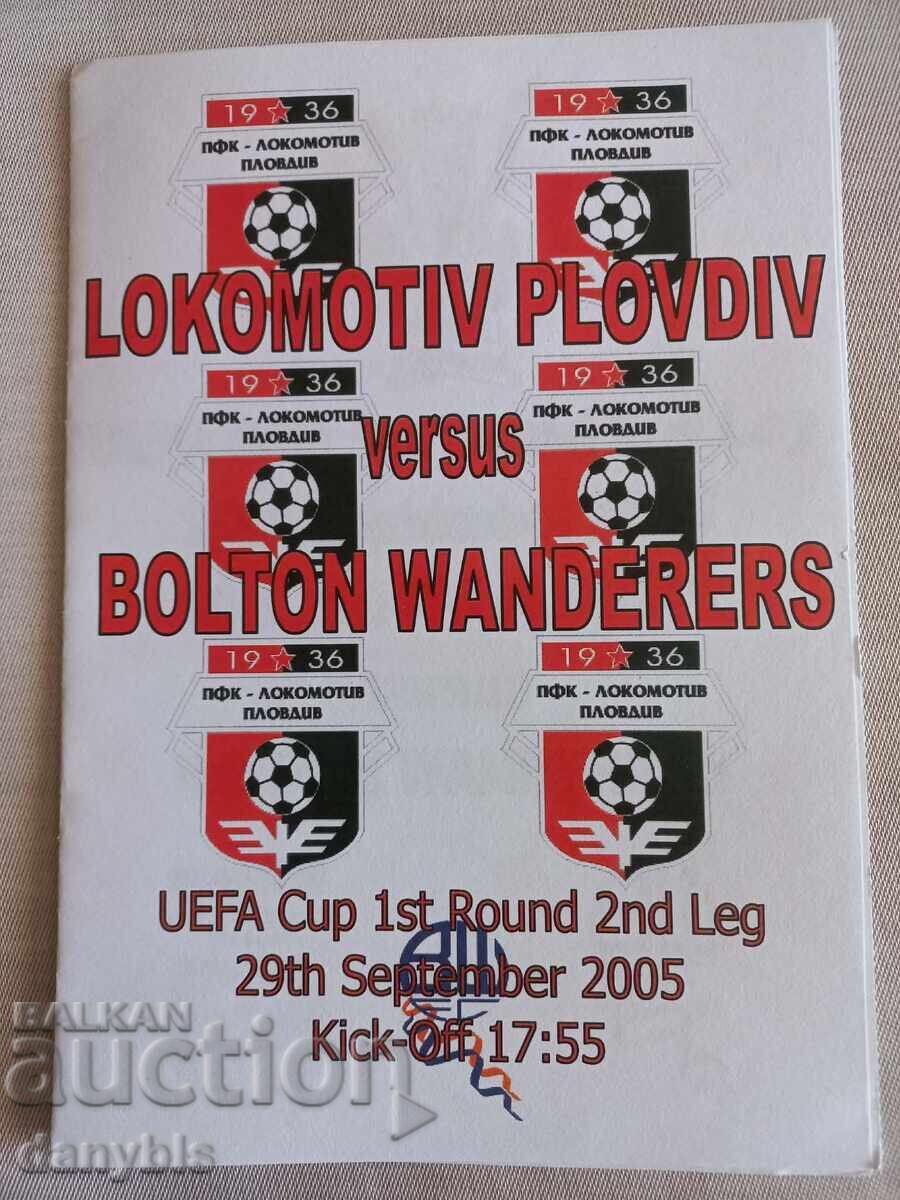 Πρόγραμμα αγώνα ποδοσφαίρου - Μπόλτον - Λοκομοτίβ Πλόβντιβ 2005