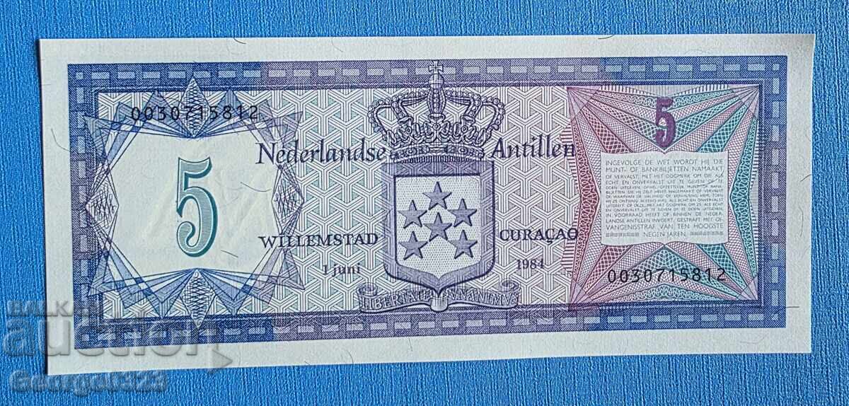 Antilele Olandeze 1984 5 gulden UNC Nou