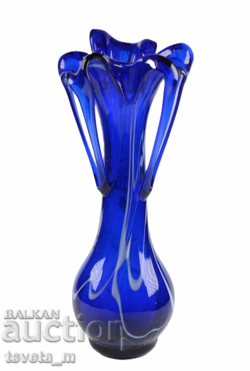 Vază sticlă albastru cobalt, realizată manual Vază sticlă albastru cobalt, realizată manual