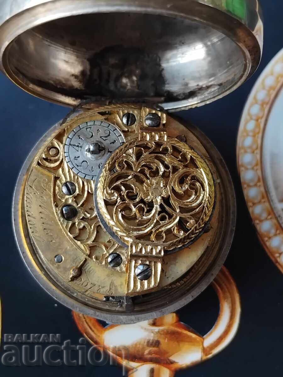 Licitație J. Miller. Ceas de buzunar argintiu 1760