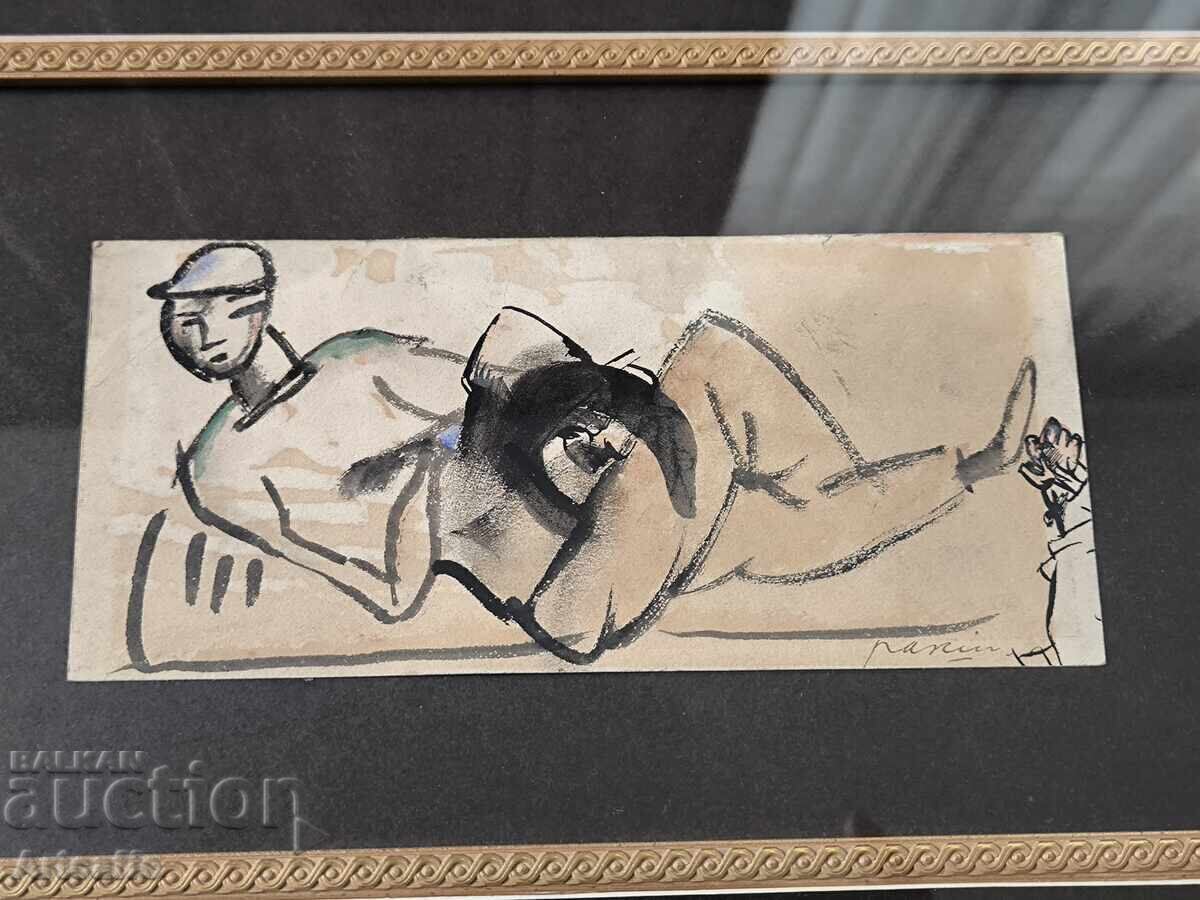 Jules Pascin - Cubist, bărbat culcat, 1916-17, acuarelă cu preț € 1500.00 | 2933.76 BGN