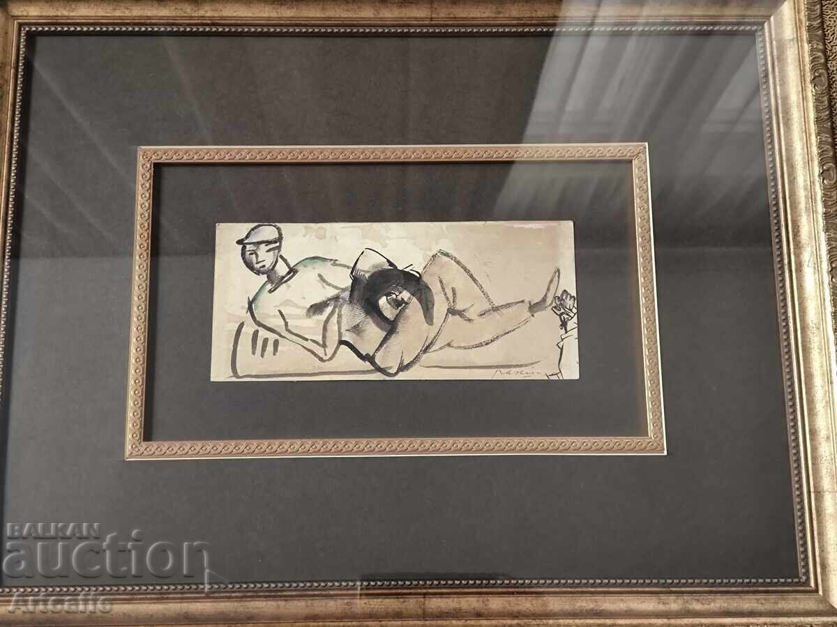 Jules Pascin - Cubist, bărbat culcat, 1916-17, acuarelă - 5