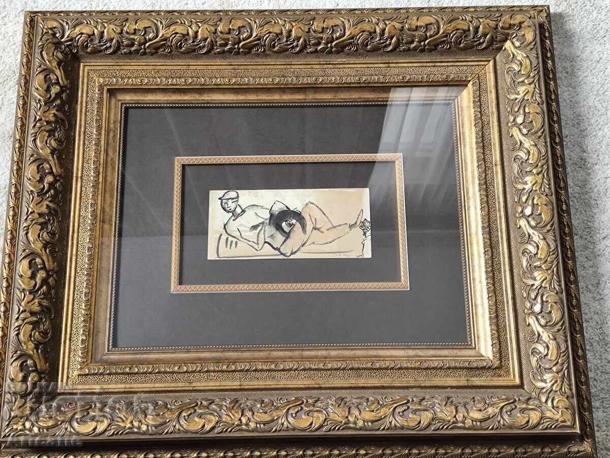 Jules Pascin - Cubist, bărbat culcat, 1916-17, acuarelă