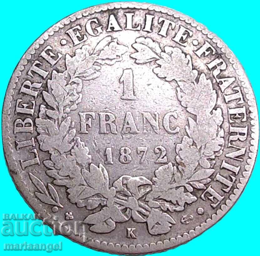 Franța 1 franc 1872 5g probă 835 argint