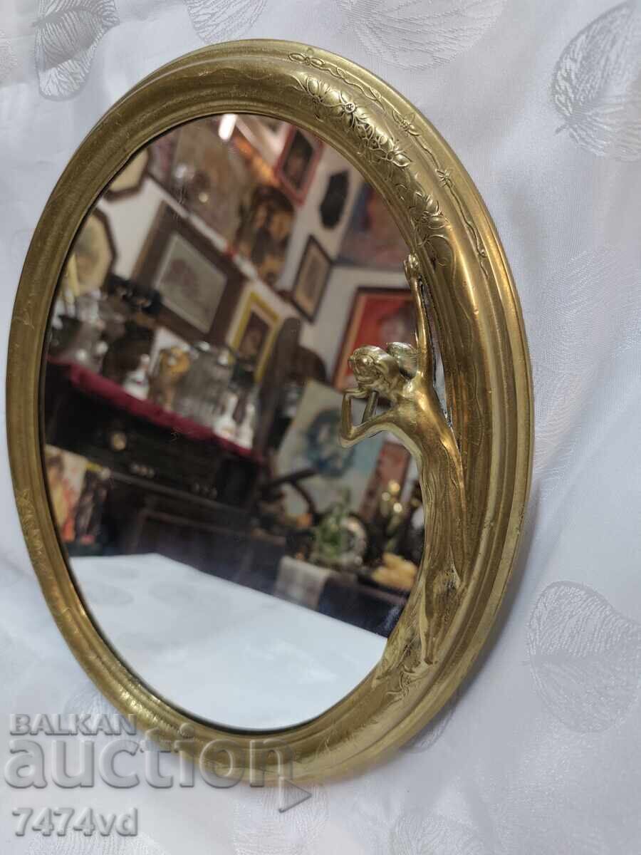Antique table mirror with a woman looking at herself! - 5