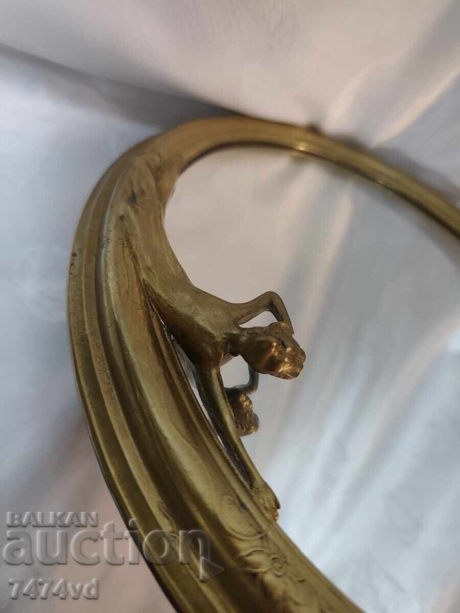 Antique table mirror with a woman looking at herself! - 6