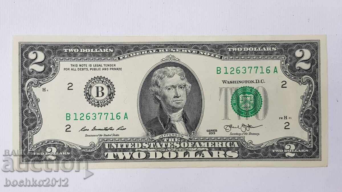 Rară Bancnotă 2 dolari 2013 America, USA - JEFERSON