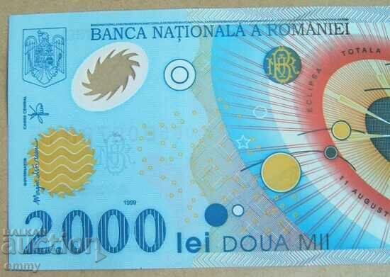 Bancnotă polimer - România 2000 lei, Eclipsă solară 1999 cu preț € 2.25 | 4.40 BGN
