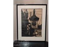 Ξυλογραφία „Bern, Zeitglockenturm“, 1930 – Υπογεγραμμένο