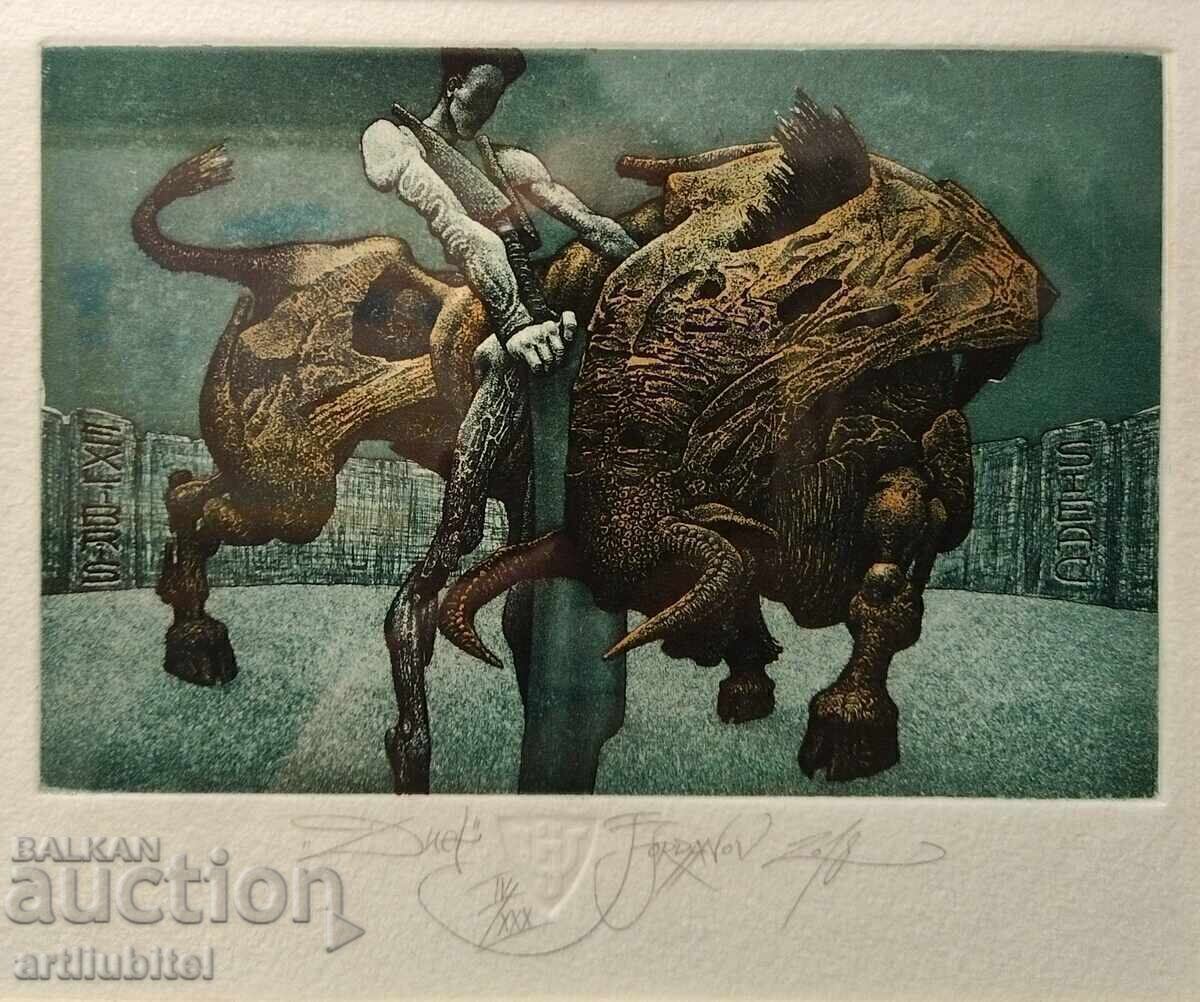 Iulian Iordanov - tablou "Duel" - 2018, 25,50 x 28,50cm