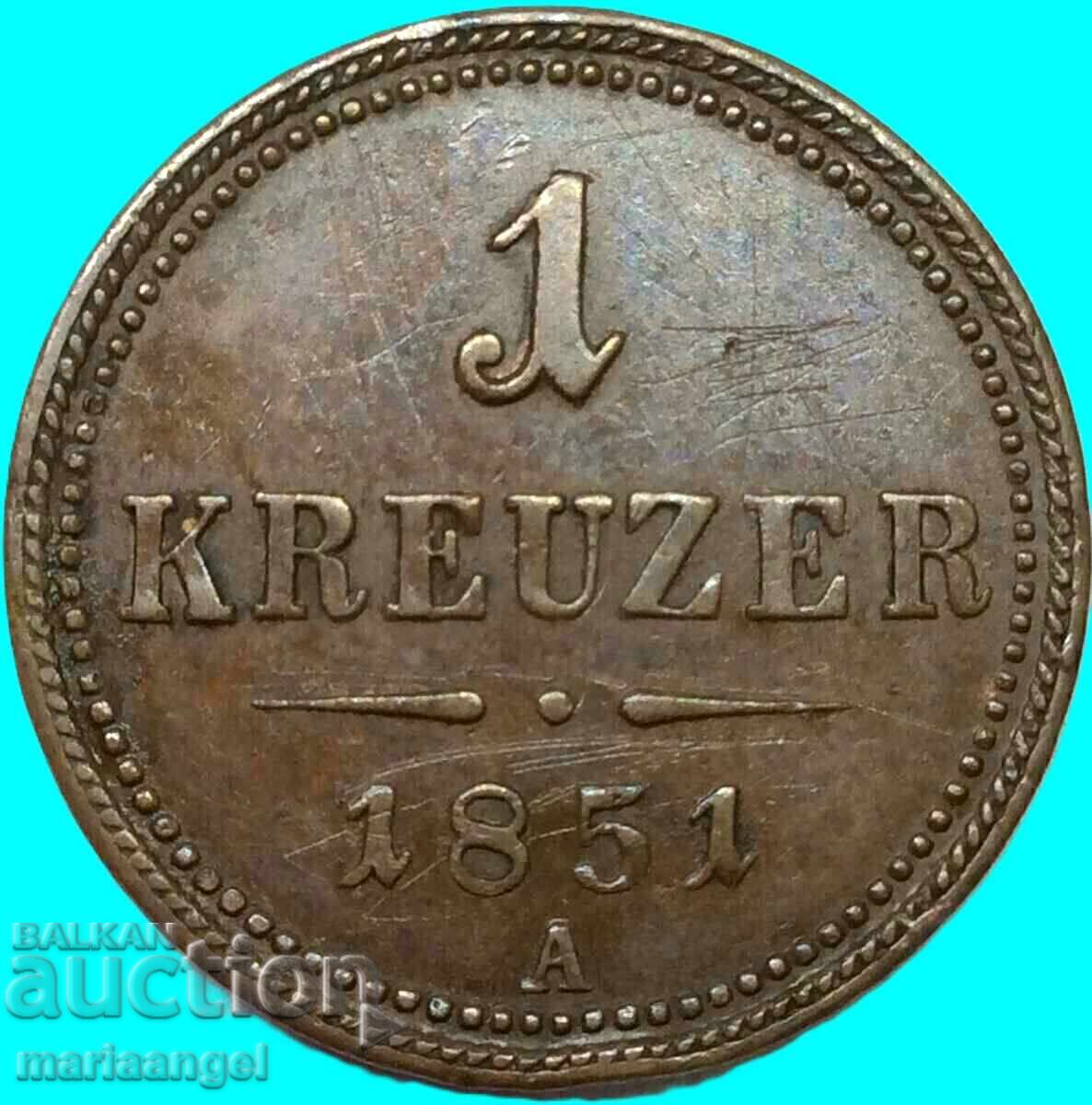1 Kreuzer 1851 Austria B - Kremnitz - 6