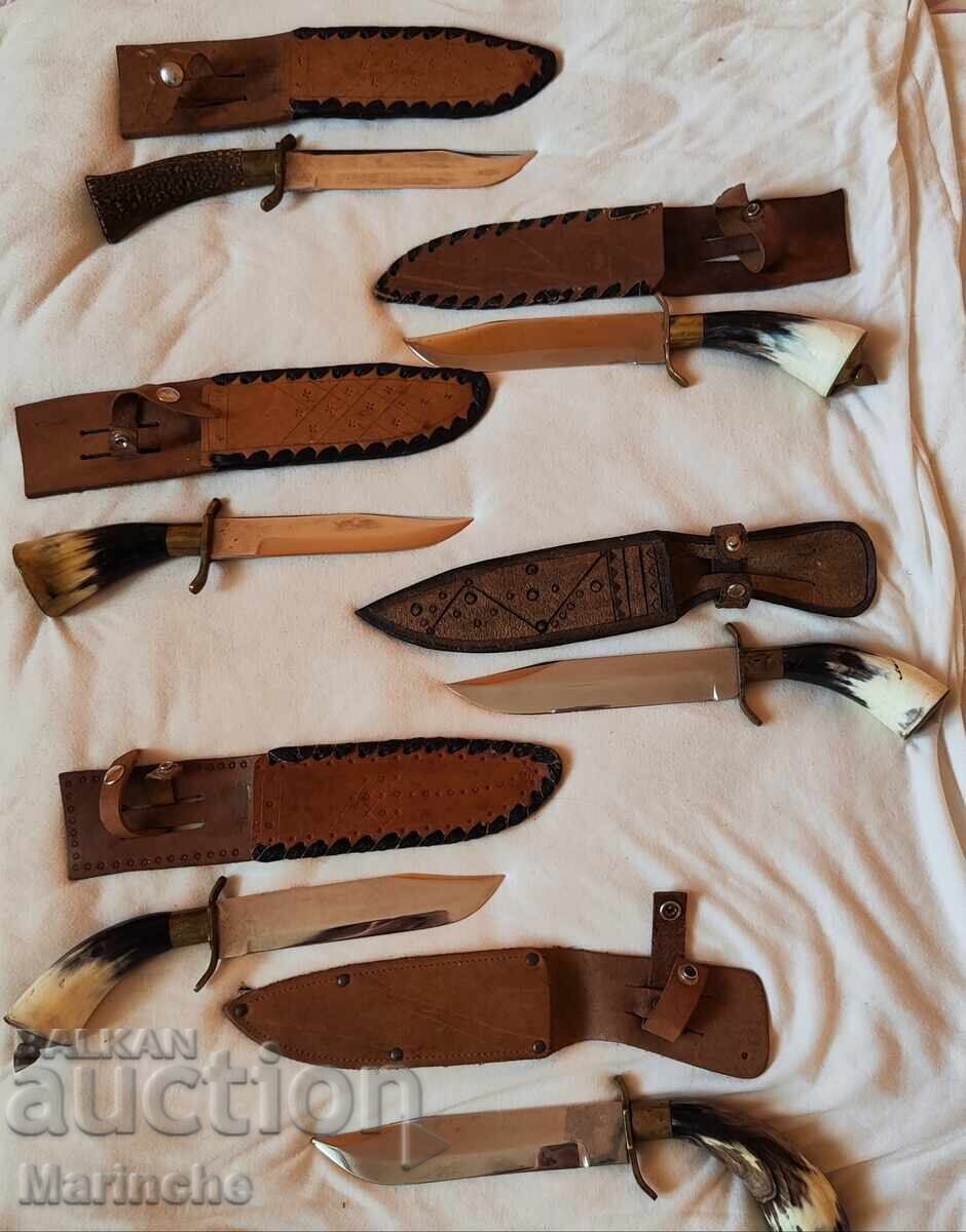 Cuțite de vânătoare cu lame masive și mânere din corn natural Cuțite de vânătoare cu lame masive și mânere din corn natural