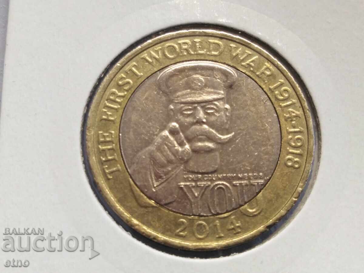 2 LIRĂ 2014 MAREA BRITANIE, monedă, monede