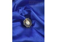 Inel mare argintiu vintage cu sidef BZC de la 0.01 cenți