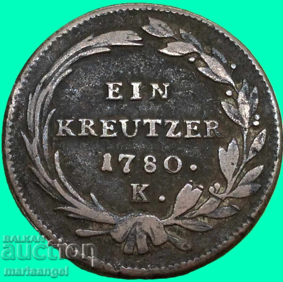 Livrarea 1 kreĭtser 1780 Avstriya 8,22g K-Kremnits Maria Terezia 1740-80 Livrarea 1 kreĭtser 1780 Avstriya 8,22g K-Kremnits Maria Terezia 1740-80