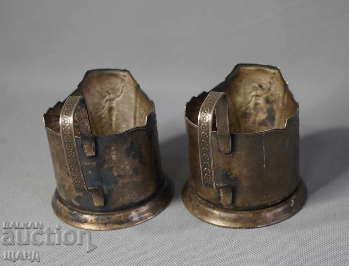 Licitație 2 Vechi Suporturi de pahar din argint rusesc, suport de pahar, cosmos