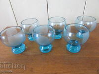 6 pcs. BEAUTIFUL BLUE GLASS CUPS - EARLY SOCIALIST