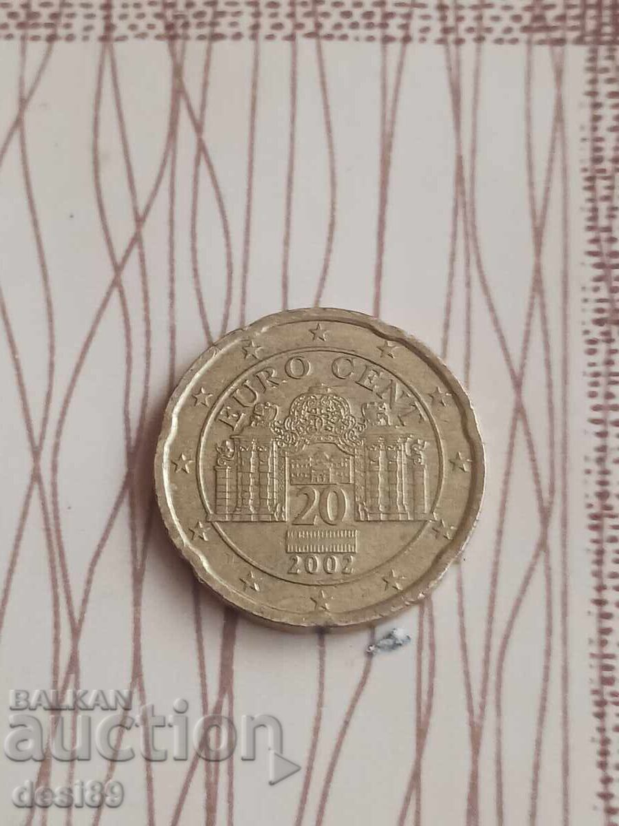 20 euro cenți Austria 2002 cu preț € 10.00 | 19.56 BGN 20 euro cenți Austria 2002 cu preț € 10.00 | 19.56 BGN