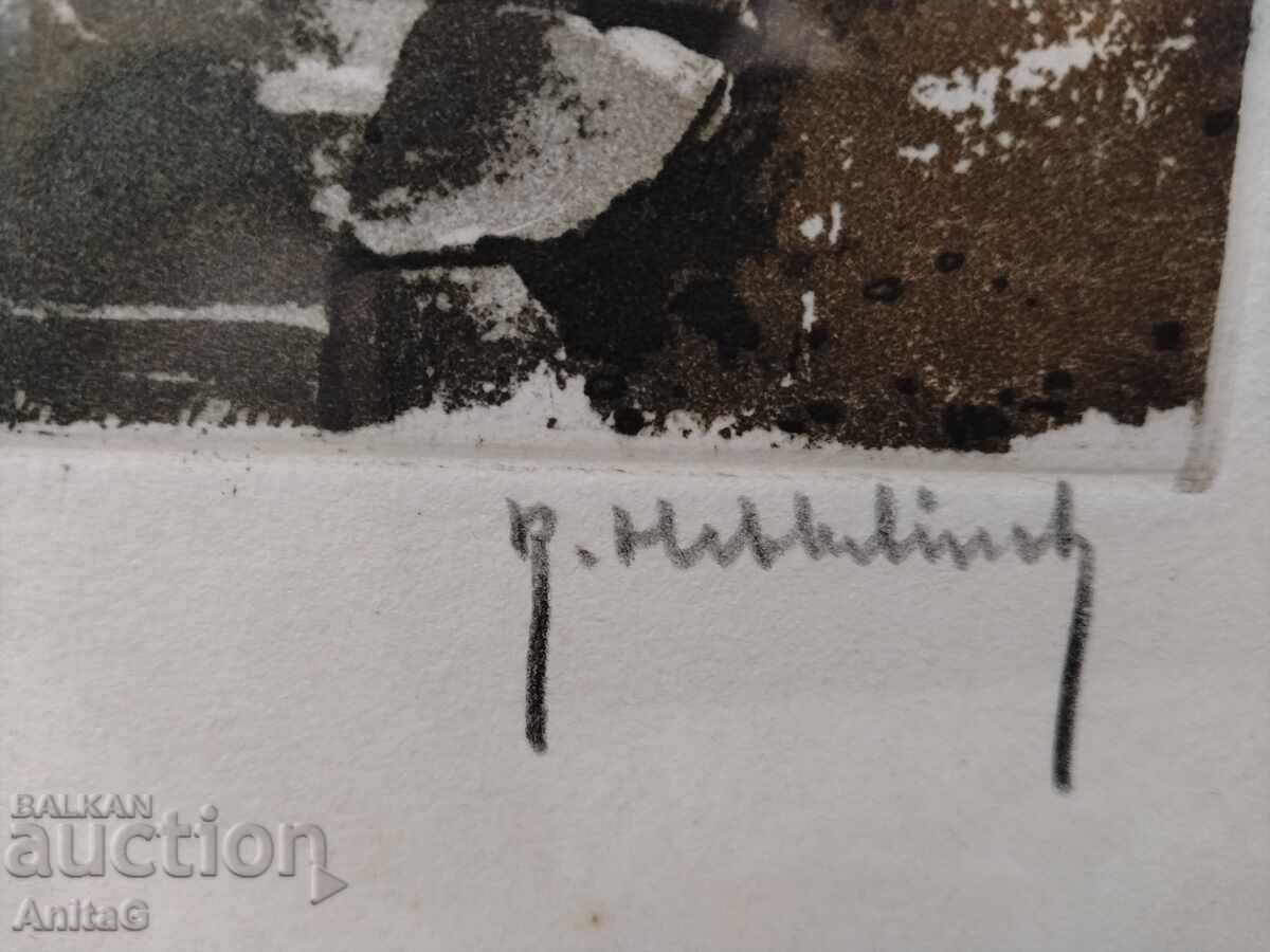 Licitație Original gravură colorată „Bruges: Podul Beguinage” de R. Heb