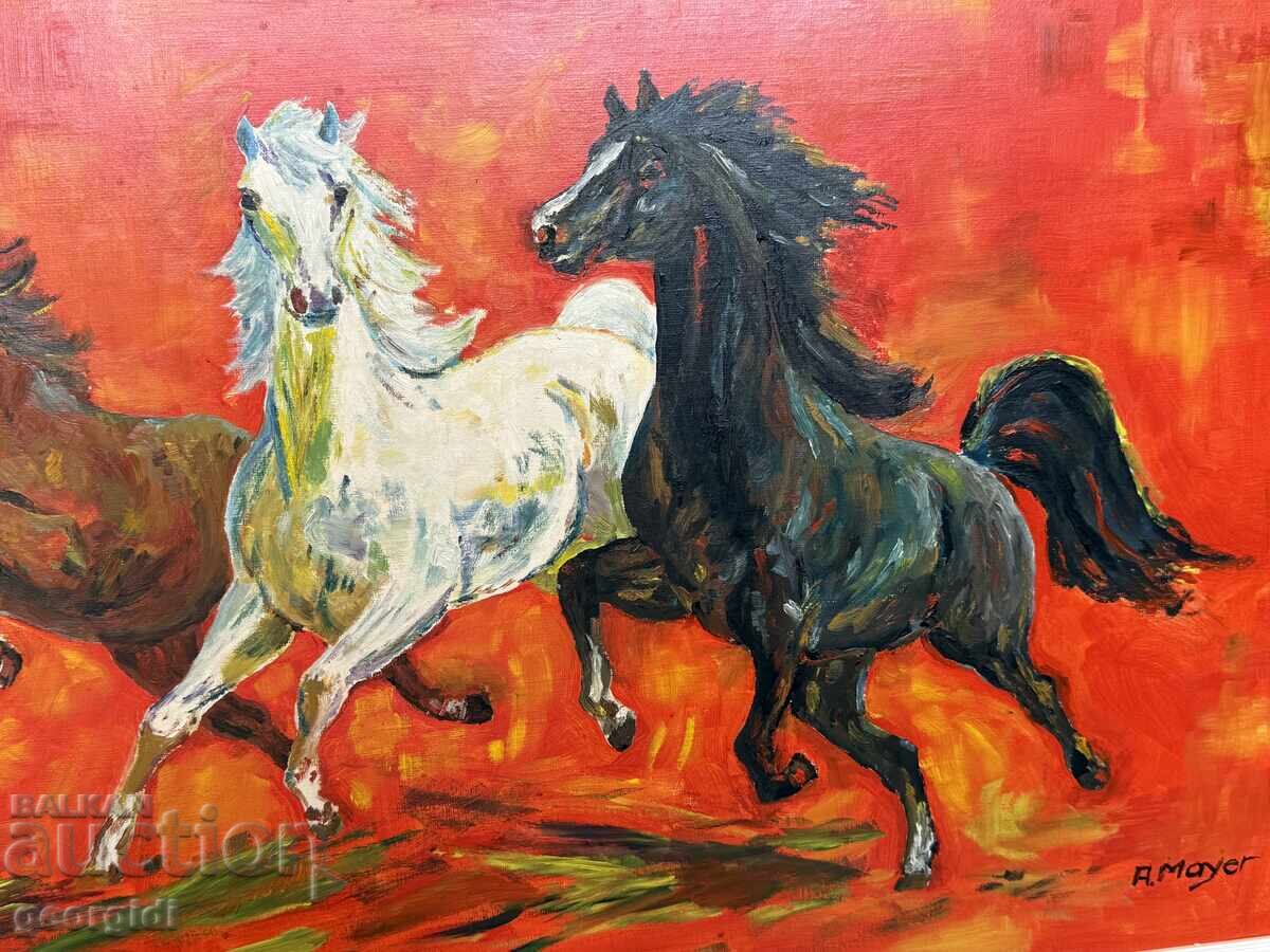 Livrarea Pictură în ulei - cai în galop. Nr. 7968