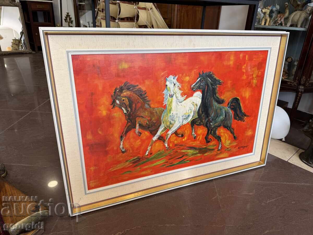 Pictură în ulei - cai în galop. Nr. 7968 - 5