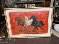 Pictură în ulei - cai în galop. Nr. 7968