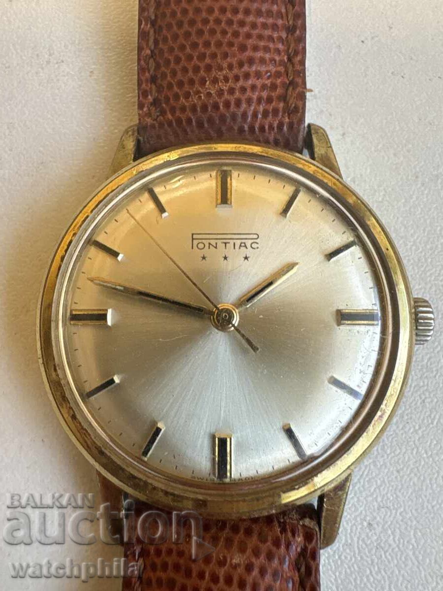 Pontiac швейцарски позлатен рядък мъжки часовник. Работи. - 5