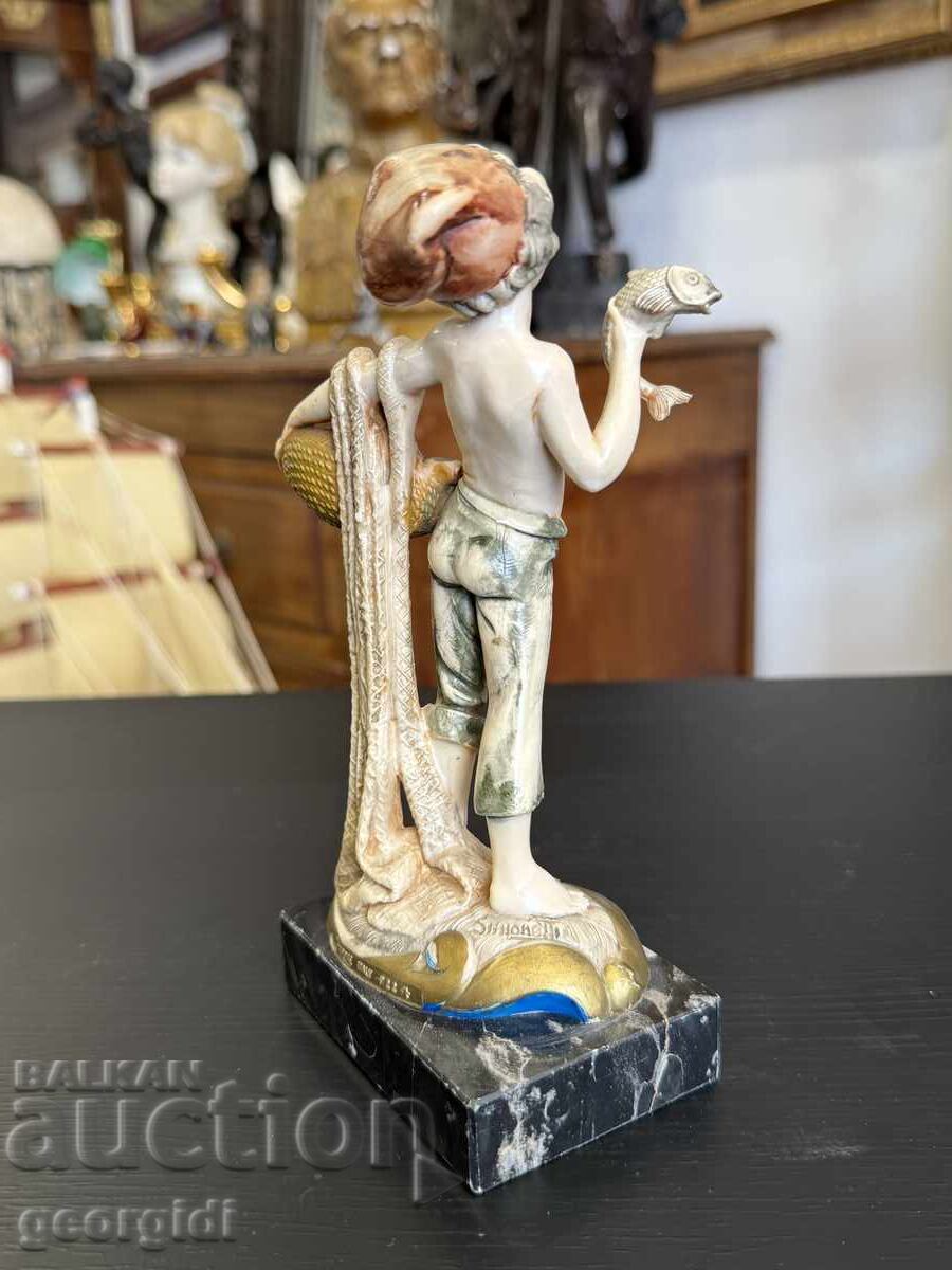 Δημοπρασία Ιταλική φιγούρα ψαρά - Amilcare Simonetti. №7971 Δημοπρασία Ιταλική φιγούρα ψαρά - Amilcare Simonetti. №7971