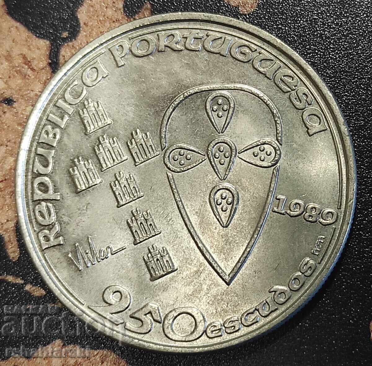 Monedă Portugalia (Aniversară) 250 escudos, 1989