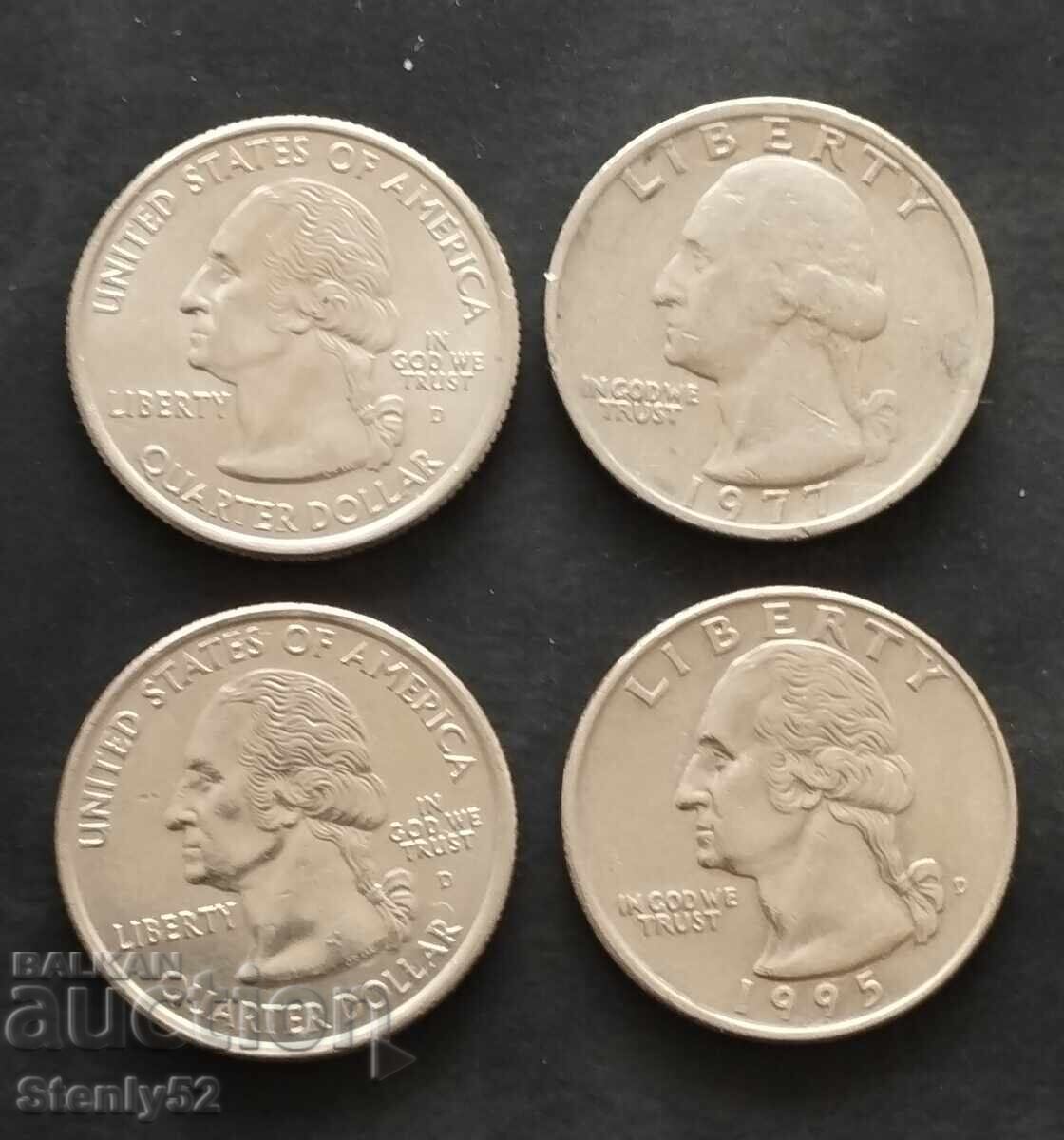 4 τεμ. 25 ¢ ΗΠΑ με τιμή € 4.00 | 7.82 BGN